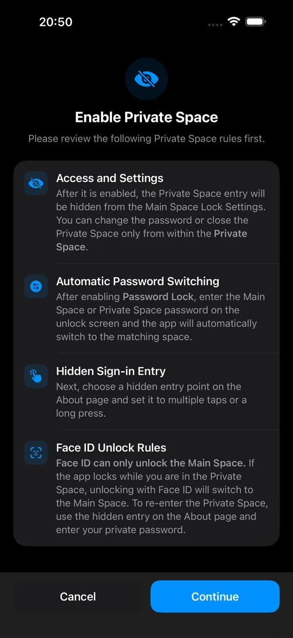 FileBox private space passcode and hidden entry rules