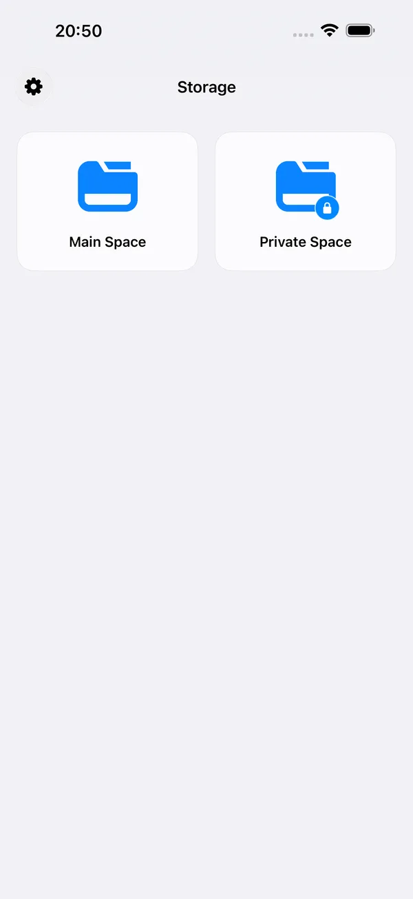 FileBox main space and private space selection screen